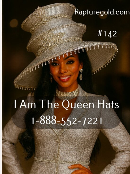 Am The Queen Church Hat Style 142 – Silver Couture First Lady Church Hats - Picture 1 of 3